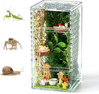 Jumping Spider Enclosure Kit, Small Acrylic Reptile Terrarium with Magnetic Door, Bug Habitat with 30 Pcs Jumping Spider Accessories for Tarantula, Mantis, Small Reptiles, 4" x 4" x 8"