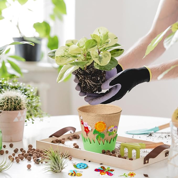 Jecery 12 Sets Garden Paper Craft Kit DIY Foam Flower Pots, Flower Planting and Growing Kit for Spring Summer Early Graduation DIY Crafts