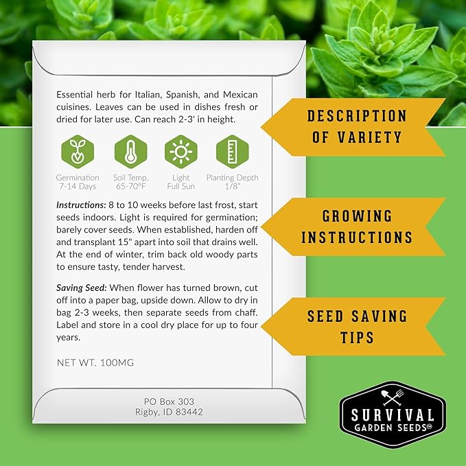 Herb Seeds Variety Pack | 10 Culinary Herbs for Planting – Basil, Cilantro, Lavender, Dill, Parsley, Oregano, Thyme, Sage, Chives, Marjoram – Indoor Kitchen Herb Kit – Survival Garden Seeds