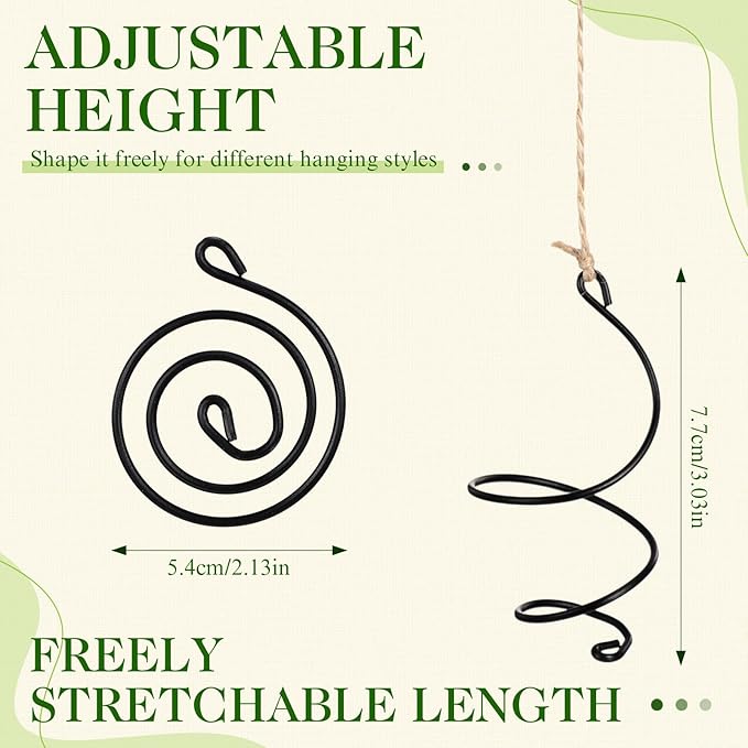 Hicarer 6 Pack Hanging Air Plant Holders with Jute Rope, Black Spiral Soilless Air Plant Hanger Set with Adjustable Rust-Resistant Iron Rings for Tillandsia, Succulent Home Office Decor