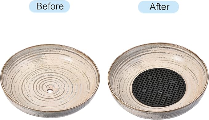 MECCANIXITY Flower Pot Hole Mesh Pad 4.7 Inch Bonsai Plant Bottom Round Plastic Soil Grid Screen Mat, Black Pack of 20