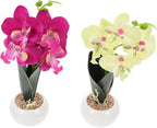 Artificial Phalaenopsis Orchid Bonsai Set 2pcs Simulation Plants with White-Green and Purple Flowers Decorative Fake Flowers for Living Room Home Décor Accessories