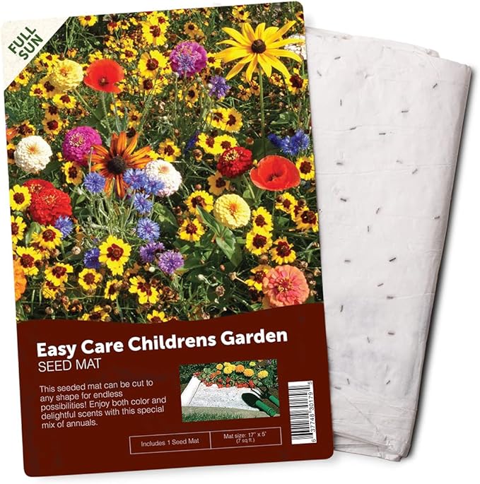 BloomingBulb Seed Mat - Easy to Plant and Grow Garden Seeds - Creates Fragrant, Vibrant Flower Garden (Easy Care Children's Mix)