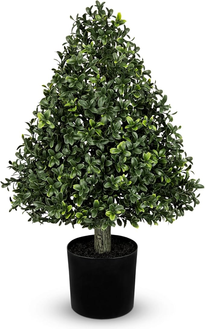 Briful Faux Boxwood Topiary Shrub in Black Pot, 23.6in Topiary Trees Artificial Outdoor Fake Boxwood Topiary Plant for Front Porch Decor Garden Yard Entrance Home Decor