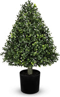 Briful Faux Boxwood Topiary Shrub in Black Pot, 23.6in Topiary Trees Artificial Outdoor Fake Boxwood Topiary Plant for Front Porch Decor Garden Yard Entrance Home Decor
