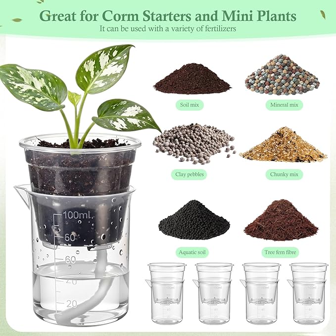 30 Pcak 2.2'' Small Self Watering Pots for Indoor Plants Mini Clear Pots with Water Level Indicator Plastic Automatic-Watering Pot with Drainage Holes for Semi-hydroponic African Violet