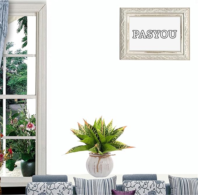 PASYOU Artificial Aglaonema Plant, Fake Codiaeum Variegatum Plants 2 Pack, Faux Magnolia Plastic Evergreen Shrubs, UV Resistant Greenery, Indoor Outdoor Decor Home Garden Decorations - Striped Leaves