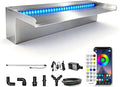 LONGRUN with lid Stainless Steel Waterfall Spillway, APP Control Multi-Color LED Light Outdoor Pool Fountain, Water Spillway Koi Pond Waterfalls Fountains Kit for Garden Patio Swimming Pool-23.6"