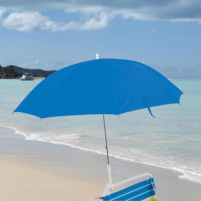 Rio Brands Wave Beach 4' Adjustable Clamp-On Beach Umbrella and Sun Shade, Lightweight Polyester Umbrella with Clamp for Chair