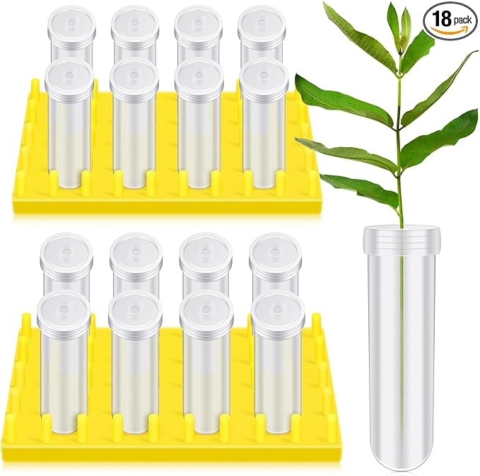 Beeveer 2 Short Peg Rack with 16 Large Floral Tubes Floral Water Tubes for Feeding Fresh Milkweed Cuttings Host Plants Nectar Flowers Habitat Supplies