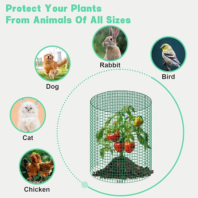 succulentlovers 4 Packs 13"x 16" Wire Plant Protector from Animals, Plant Protector Cages with Detachable Covers & Zip Ties & Stakes, Chicken Wire Plant Covers for Flower and Vegetables Protection