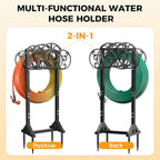 Garden Hose Holder Holds 2 * 160Ft Hoses, Heavy-Duty Freestanding Water Hose Holder with 4 Spikes, Rustproof Hose Stand Hose Hanger Storage Hose Rack for Outside, Yard, Lawn, Farm
