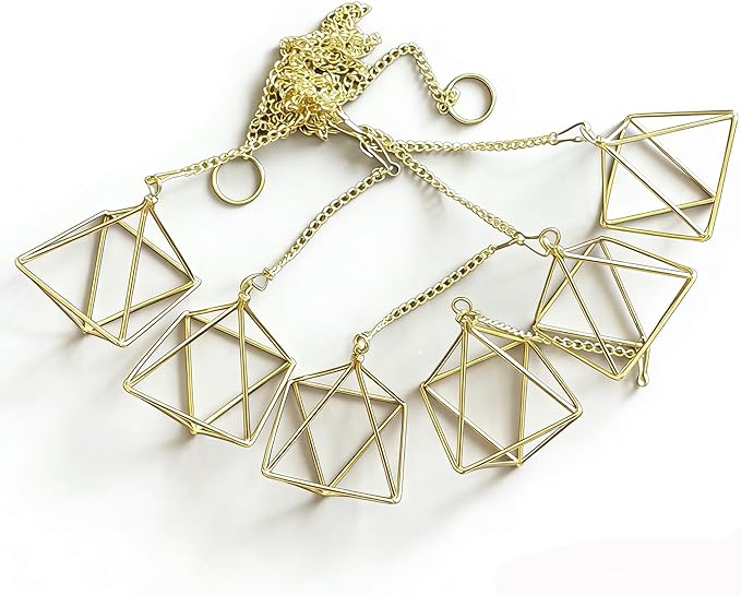 Gold Air Plant Holders with Chains, Set of 6 Geometric Hanging Planters with Removable Links for Wall Decor, Indoor Home Ceiling Display for Tillandsia, Ferns