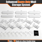 Garage Tool Organizer Wall Mount 99 inches with 18 Adjustable Heavy-Duty Hooks, Garage Organization, Garden Tool Storage Rack for Garage,Yard,Shed,Holds Up to 750 lbs,White