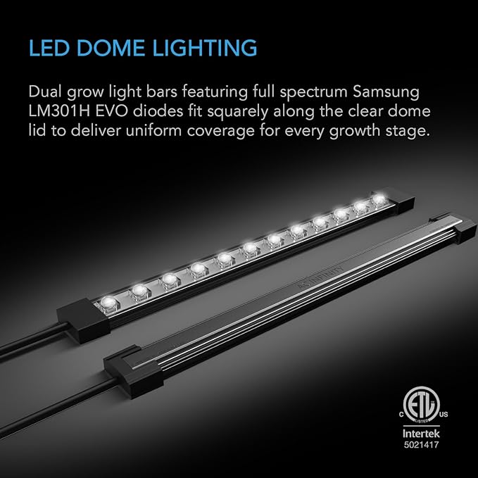 AC Infinity Heavy-Duty Large Humidity Dome w/Full Spectrum LED Grow Light Bars, Samsung LM301H EVO Diodes, 3mm Thickest Dome and 6x12 Trays, Vent Extension Panels, for Seed Starting and Propagation