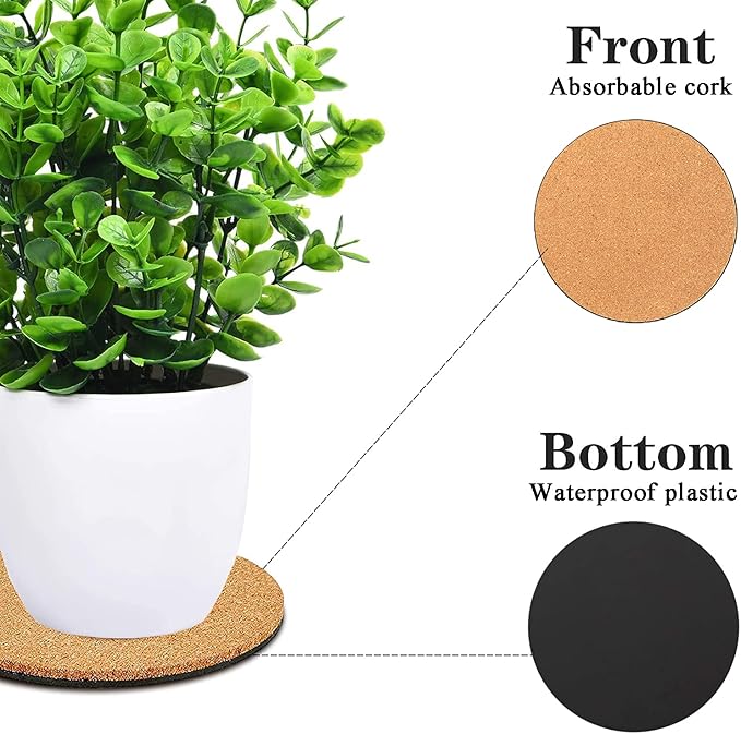 3 Pieces Cork Plant Coasters, 8 Inch Cork Plant Mats, Plant Coasters for House Plants Indoors (Nude & Black)