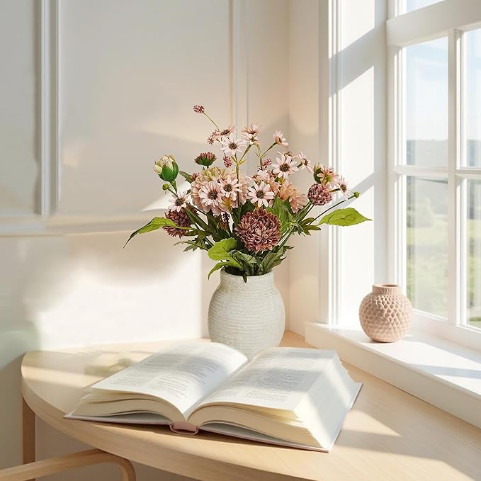Jahe Fake Flowers Mixed Bouquet, Artificial Flowers with Paper Pulp Planter, Silk Faux Flowers with Vase Home Decor Arrangement, Office Dining Decor, Table Centerpieces, Nude Pink