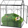 HighFree Geometric Plant Terrarium with Lid, House Succulent Terrarium Kit for Succulents Cacti Snail, Home Tabletop Miniature Terrarium (Black with Side Door)
