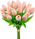 Mandy's Dusty Pink Artificial Tulips Flowers Centerpiece, 13.5" Lifelike PU Fake Floral Stems 20pcs for Kitchen Island & Dining Table, Spring Decor for Easter