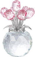 YWHL Handmade Crystal Pink Rose Flower Figurine with Round Vase, Rose Gifts for Girlfriend Wife Sister, Romantic Gifts for Mom on Mother's Day Birthday Anniversary, Wedding Home Decorations