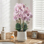 Orchids Artificial Plant in Ceramic Pot 18.5" Faux Orchid Phalaenopsis Flowers Arrangement for Home Office Table Centerpiece Indoor Decor, Light Purple