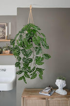 Large Fake Hanging Plants in Pot with Hook, 37" Artificial Hanging Monstera Albo Vines Plants, Fake Potted Greenery Plant for Room Wall Living Room Bathroom Kitchen, Big Faux Ivy Houseplants for Shelf