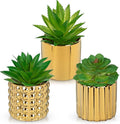 Briful Succulents Plants Artificial in Gold Ceramic Pots (Set of 3), Small Fake Plants for Home Office Desk Decor – Modern Mini Potted Succulents for Bathroom, Bedroom, Living Room Table, Shelf