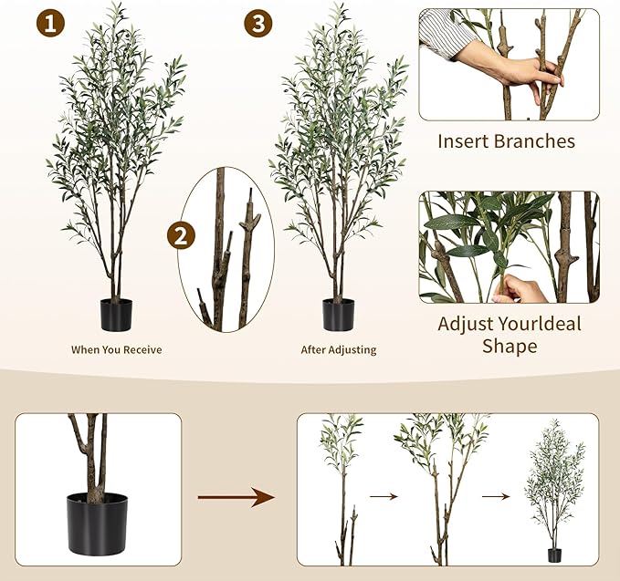 Artificial Olive Trees,6FT Tall Faux Olive Tree with Planter,Fake Olive Tree for Modern Home Office House Living Room Decor