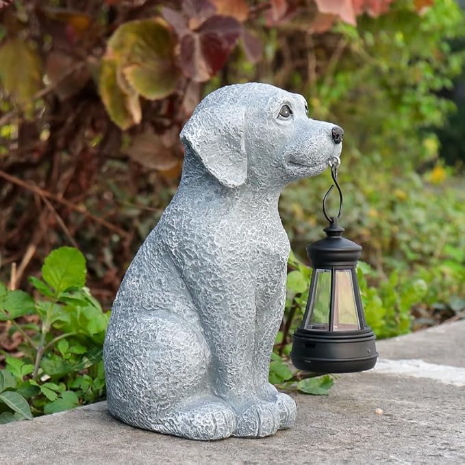 Solar Dog Garden Statues with Solar Lantern，Dog Figurines for Yard Patio Lawn Balcony Ornaments - Birthday Housewarming Garden Gifts for Mothers Day, Grandma