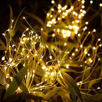 Christmas Outdoor Garden Decorative Lights, Solar Firework Lights 105 LED Powered 35 Copper Wires, DIY Flowers Fireworks Stars for Walkway Pathway Backyard Christmas Party Decor (Warm White 2 Pack)