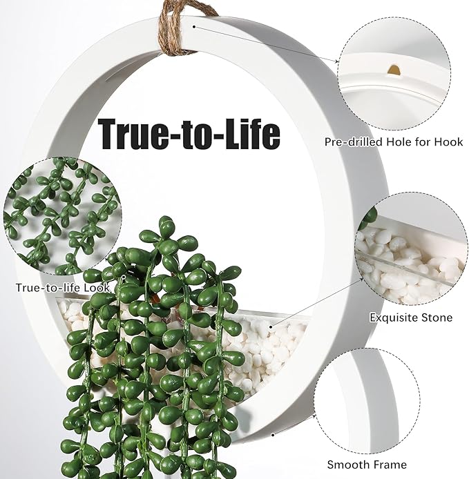 Boho Wall Decor, 2Pcs Fake Hanging Plants Artificial Succulents, Indoor Hanging Planter Greenery Decor, Perfect for Bathroom Living Room Bedroom Office Washroom, Faux Succulent Wall Floating Plants