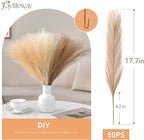 50pcs Pampas Grass 17in, Faux Pompas Grass Home Decor, Artificial Pampas Fake Flowers Fluffy Vase Filler Home Wedding Party Decoration (Sand Beige Light Brown)