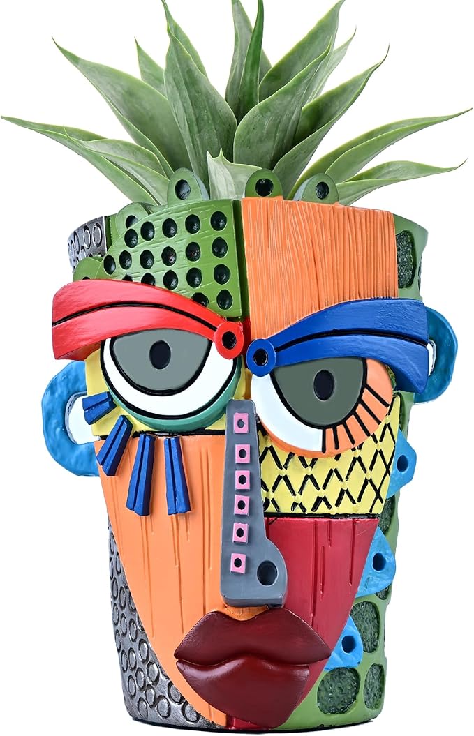 Midogaigai Abstract Face Planter Pots for Plants,Hand-Painted Colorful Flower Pots with Drainage, Indoor Outdoor Garden Decor Gift(Modern,Small)