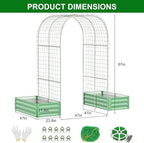 SUNYRISY Galvanized Raised Garden Bed with 87" H Arch Trellis for Climbing Plants Outdoor, Metal Planter Box with Netting for Gardening Flowers Vegetables Fruit, Green