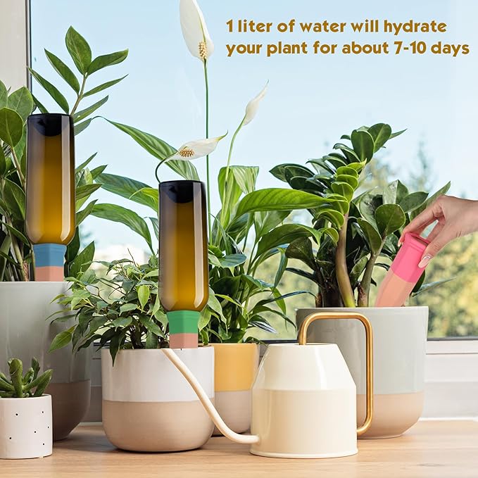 Jovitec Plant Watering Stakes Self Watering Spikes Terracotta Automatic Plant Waterers Devices for Indoor Outdoor Home and Office Plants(Multi Color,10 Pieces)