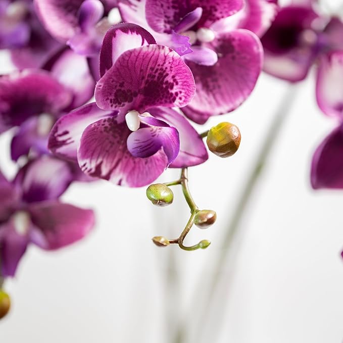 DUYONE 35 Inch Artificial Butterfly Orchid Flowers 4 Pcs Soft Touch Orchid Fake Phalaenopsis Flowers Stem Plants for Wedding Home Decoration (Deep Purple 4pcs)