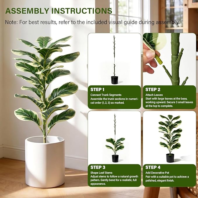 2 Pack Fiddle Leaf Fig Tree, 30'' Fake Tree in Pots with Green Artificial Turf, Floor Fake Plants Indoor for Spring Home Porch Bathroom Living Room Office Patio Windowsill Decor (Variegated)