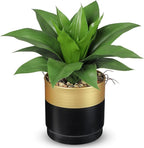 Briful Agave Artificial Wide Leaf Plant in Black and Gold Pot – 10.2” Tall Faux Greenery with Plastic Leaves & Pebble Base, Fake Plants for Indoor Table Decor, Desk, Shelf, Office or Bathroom