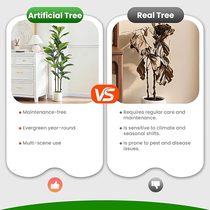 Alupssuc 5FT Artificial Fiddle Leaf Fig Tree with White Planter Pot, 5 feet Tall Fake Tree for Home Decor, Faux Ficus Tree Fake Moss for Indoor Outdoor Office Living Room