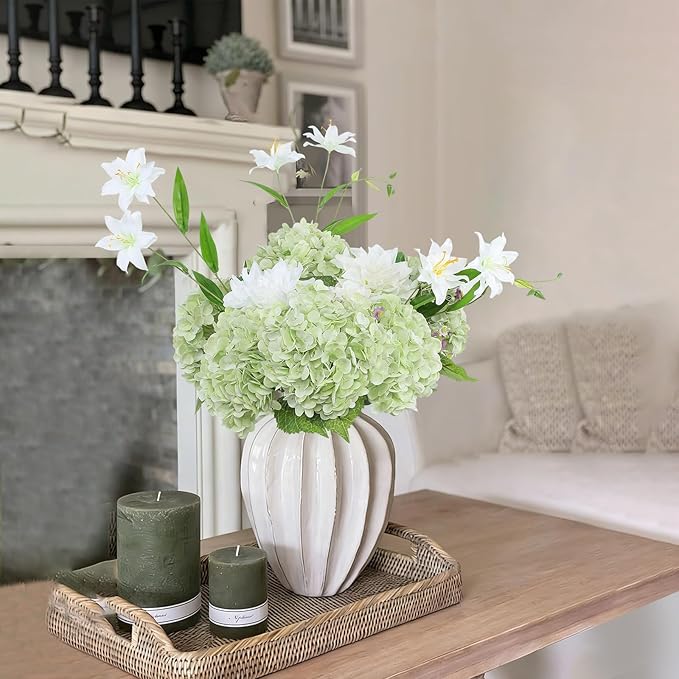 Coferset 4Pcs Light Green Hydrangea Artificial Flowers Lifelike Faux Hydrangea Real Touch Artificial Flowers for Outdoors Home Wedding Christmas Office Party Living Room Decoration,22inch