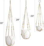 Mkono 3 Pack Macrame Plant Hangers Indoor Different Size Hanging Planter Basket Flower Pot Holder with Beads No Tassels 35"/29"/23", Medium, Ivory