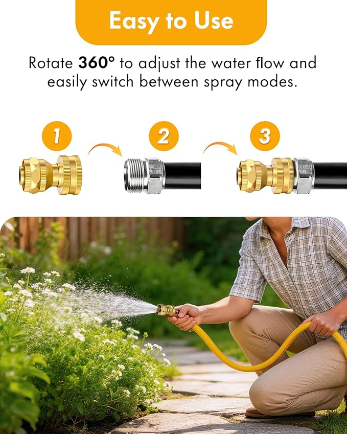 Twinkle Star Brass Hose Nozzle 3 Pack, 3/4 Inch Upgraded Heavy Duty Brass Power Nozzles, Adjustable Twist Pressure Sprayer for Garden, Patio
