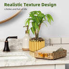 2 Pcs Artificial Dracaena Plant Golden Ceramic Pot Realistic Textured Faux Plants for Indoor Outdoor Fake Greenery Home Office Decor with Lifelike Foliage