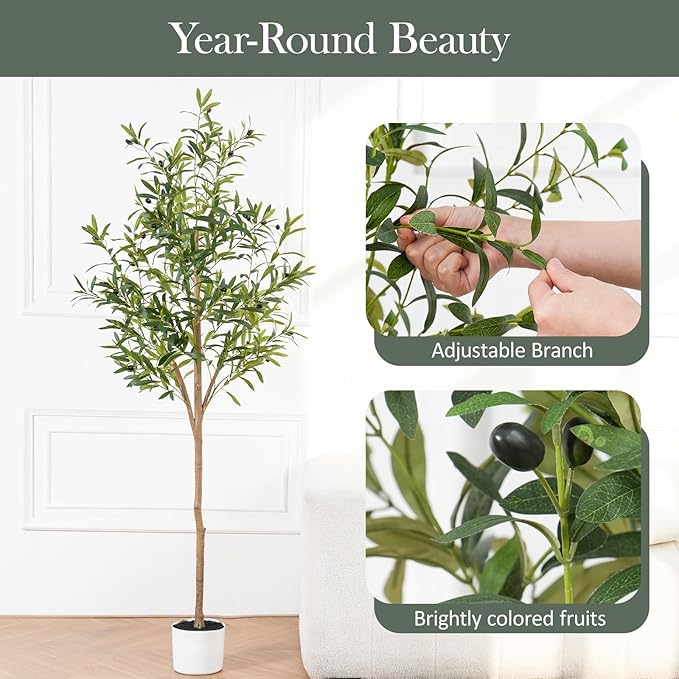 Olive Tree 6FT Fake Tree Faux Plants Indoor with Pot Artificial Tree Nearly Natural Olive Branches and Fruits for Living Room Home Office Decorations