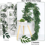 RECUTMS Artificial Willow Leaves Vine Twigs 2Pcs 6Ft Fake Hanging Plant Silk Willows Leaf Ivy Garland Faux Italian Ruscus Greenery Indoor Outdoor Wedding Arch Jungle Beach Birthday Party Garden Decor