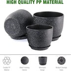 WSMKSZ Large Flower Pots 12/10/9 inch, Set of 3 Modern Decorative Plastic Planters with Drainage Holes and Saucers for Garden House Plants, Plant Pots for Indoor Outdoor Plants, Speckled White