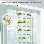 Sumerflos Acrylic Window Boxes Window Plant Shelves 4 Tier - Clear Hanging Shelf Indoor Jute Twine Adjustable Plant Holder for Window Wall Living Room Balcony Natural