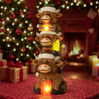 twinbling Christmas Highland Cow Decor with Solar Light Triple Highland Cow Christmas Decorations Gifts for Women Mom Funny Highland Cows Garden Statues for Garden Patio Lawn Yard Decor