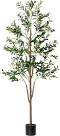 Olive Tree, 6FT Tall Faux Olive Tree with Moss and Planter, Olive Trees Artificial Indoor with Realistic Wood Trunk and Lifelike Fruits, Fake Olive Tree for Home Office Living Room Decor