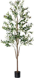 Olive Tree, 6FT Tall Faux Olive Tree with Moss and Planter, Olive Trees Artificial Indoor with Realistic Wood Trunk and Lifelike Fruits, Fake Olive Tree for Home Office Living Room Decor